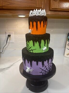 Halloween Tiered Party Cake Decoration Set - Orange, Green, Purple